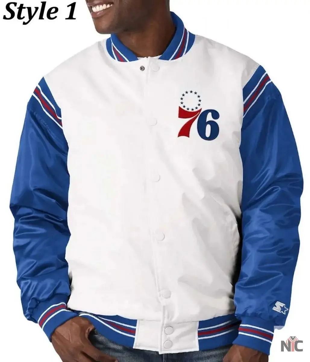 Renegade Philadelphia 76ers Full-Snap Satin Jacket NYC Jackets