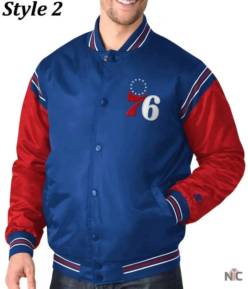 Renegade Philadelphia 76ers Full-Snap Satin Jacket NYC Jackets