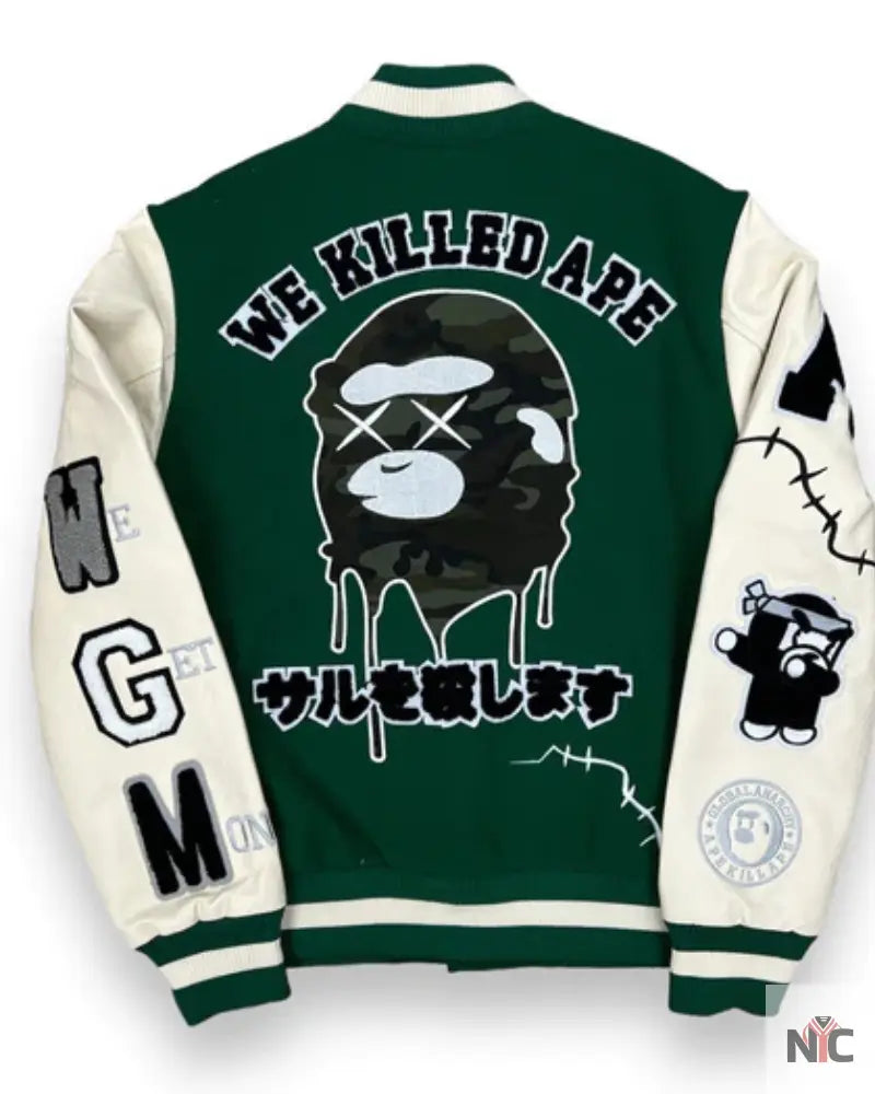 Robert Phillipe We Killed Ape Green Varsity Jacket NYC Jackets