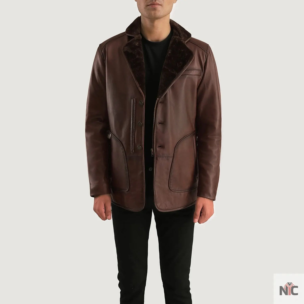Rocky Brown Fur Leather Coat NYC Jackets