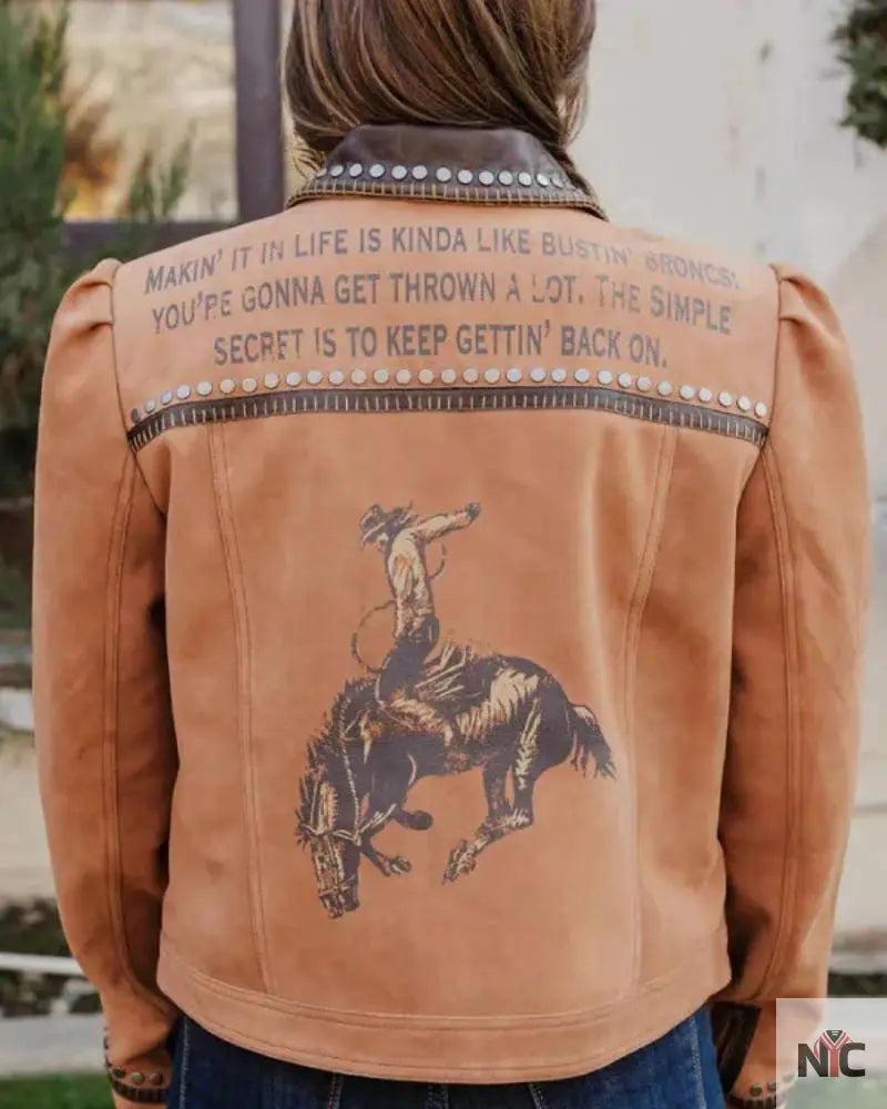 Rodeo Las Vegas Keep Gettin Back Up Suede Leather Jacket NYC Jackets