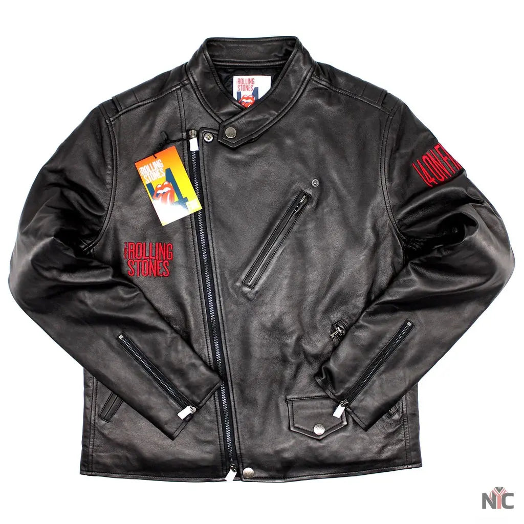 Rolling Stones 14 On Fire Leather Motorcycle Jacket NYC Jackets
