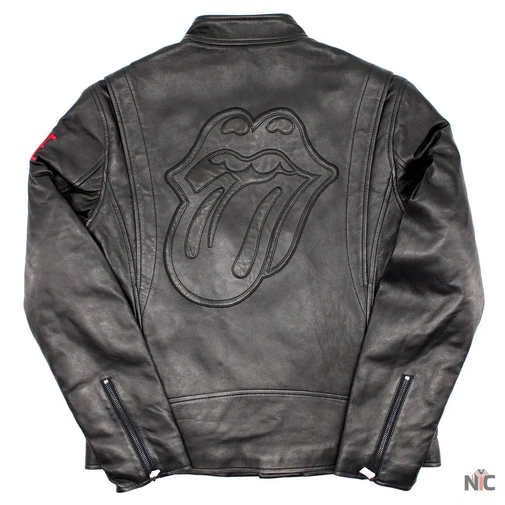 Rolling Stones 14 On Fire Leather Motorcycle Jacket NYC Jackets