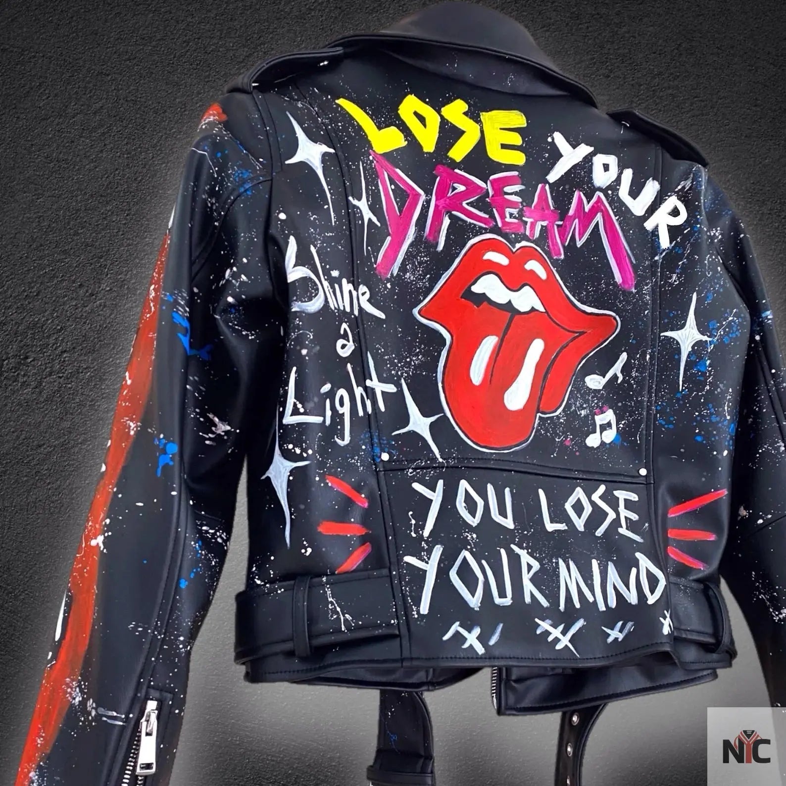 Rolling Stones, Rock 'n Roll, Hand-Painted Leather Jacket NYC Jackets