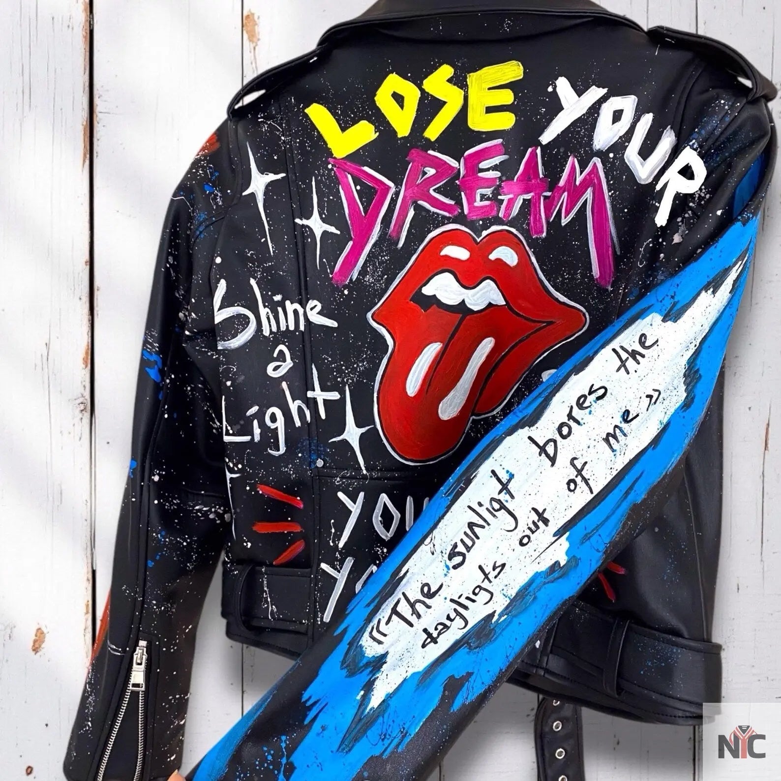 Rolling Stones, Rock 'n Roll, Hand-Painted Leather Jacket NYC Jackets