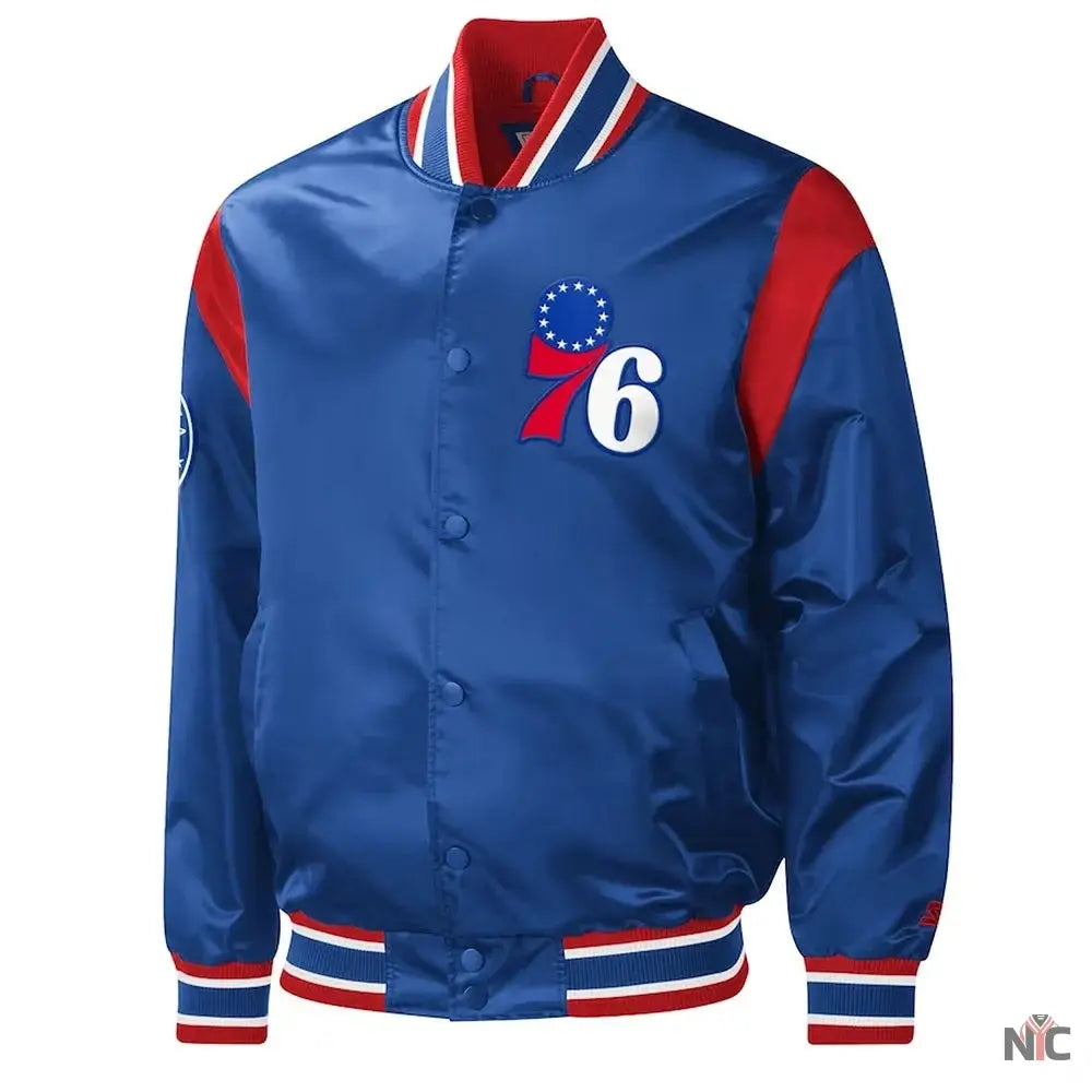 Royal Philadelphia 76ers Force Play Satin Jacket NYC Jackets