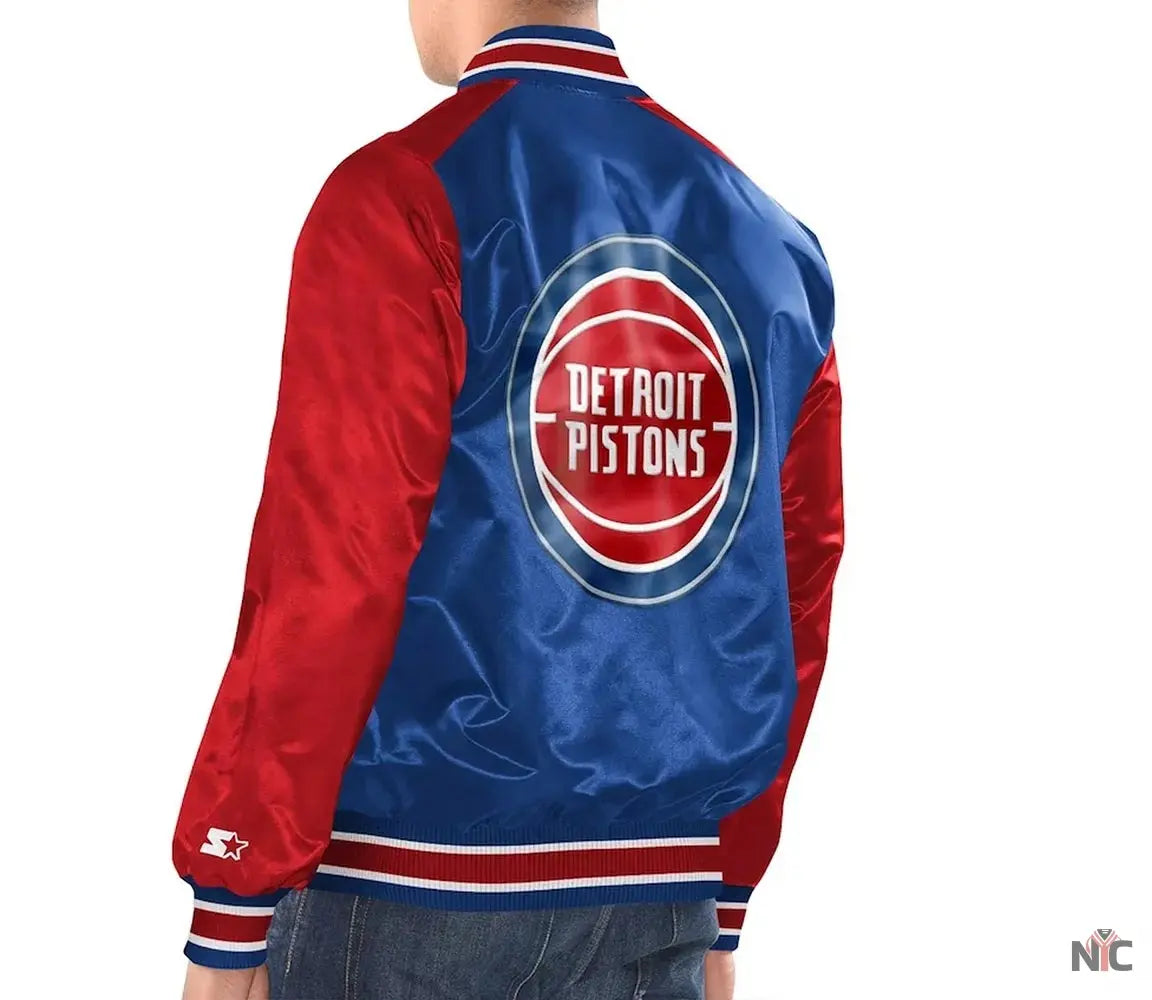 Royal/Red Detroit Pistons Renegade Varsity Satin Jacket NYC Jackets