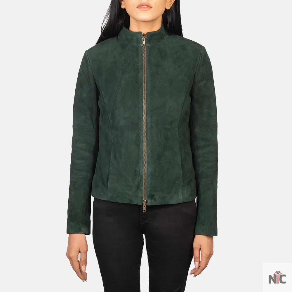 Rumella Green Suede Biker Jacket NYC Jackets