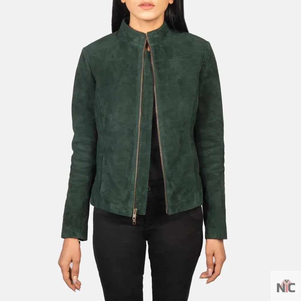 Rumella Green Suede Biker Jacket NYC Jackets