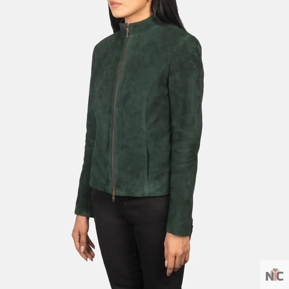 Rumella Green Suede Biker Jacket NYC Jackets