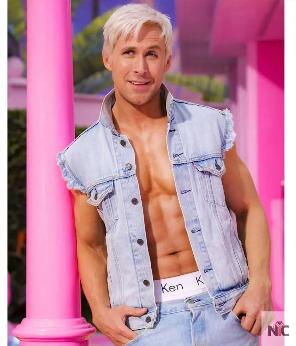 Ryan Gosling Barbie Blue Denim Vest NYC Jackets