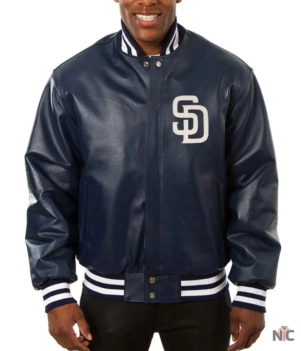 San Diego Padres Navy Blue Leather Jacket NYC Jackets