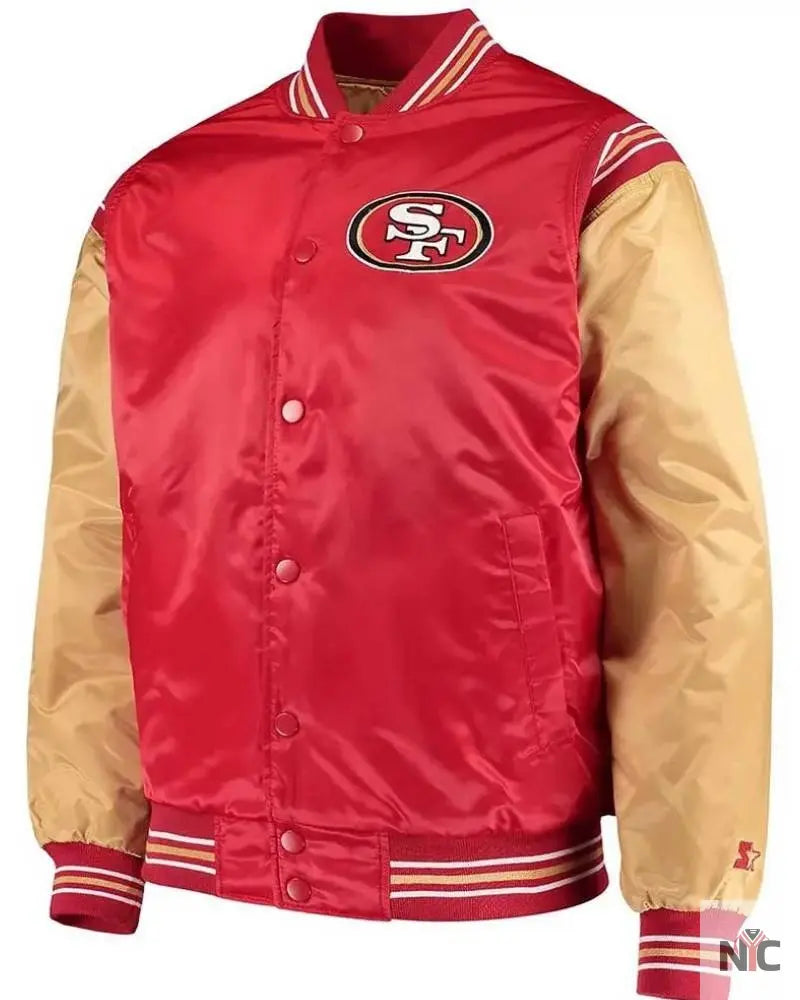 San Francisco 49ers Enforcer Scarlet And Gold Varsity Jacket NYC Jackets