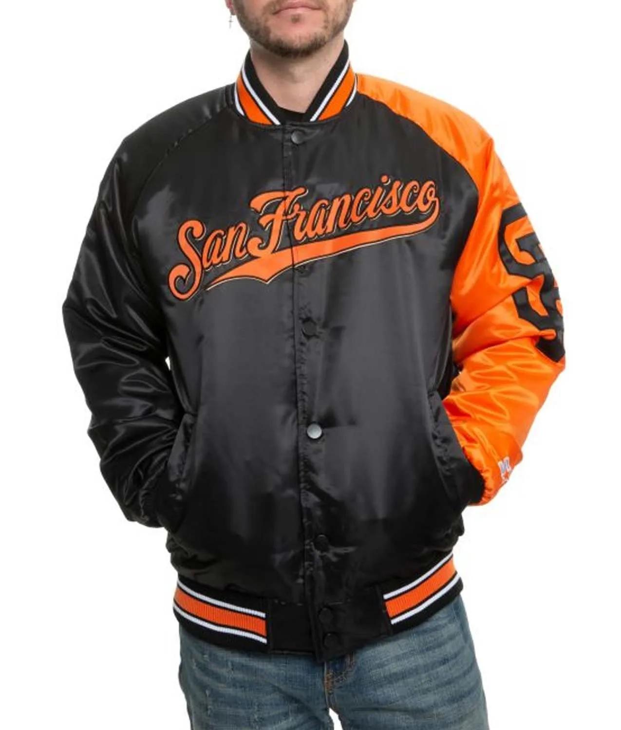 San Francisco Giants Stadium Black And Orange Varsity Jacket NYC Jackets