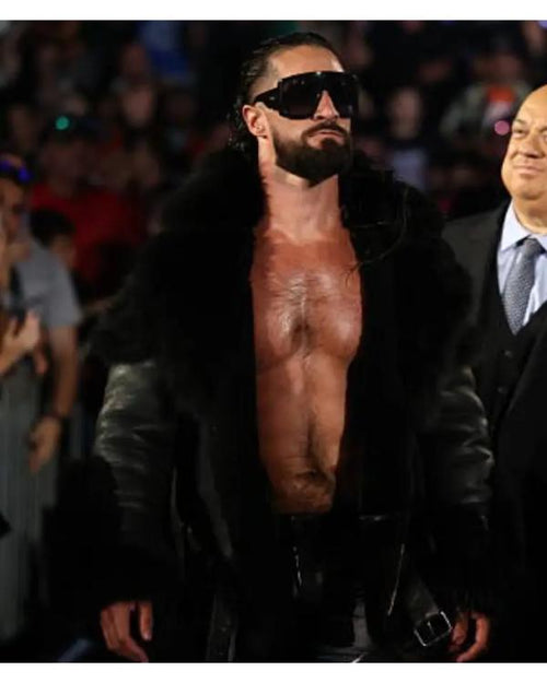 Seth Rollins Monday Night RAW Black Leather Fur Jacket NYC Jackets