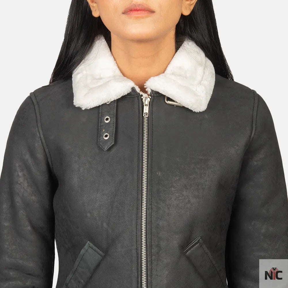 Sherilyn B-3 Black & White Leather Bomber Jacket NYC Jackets