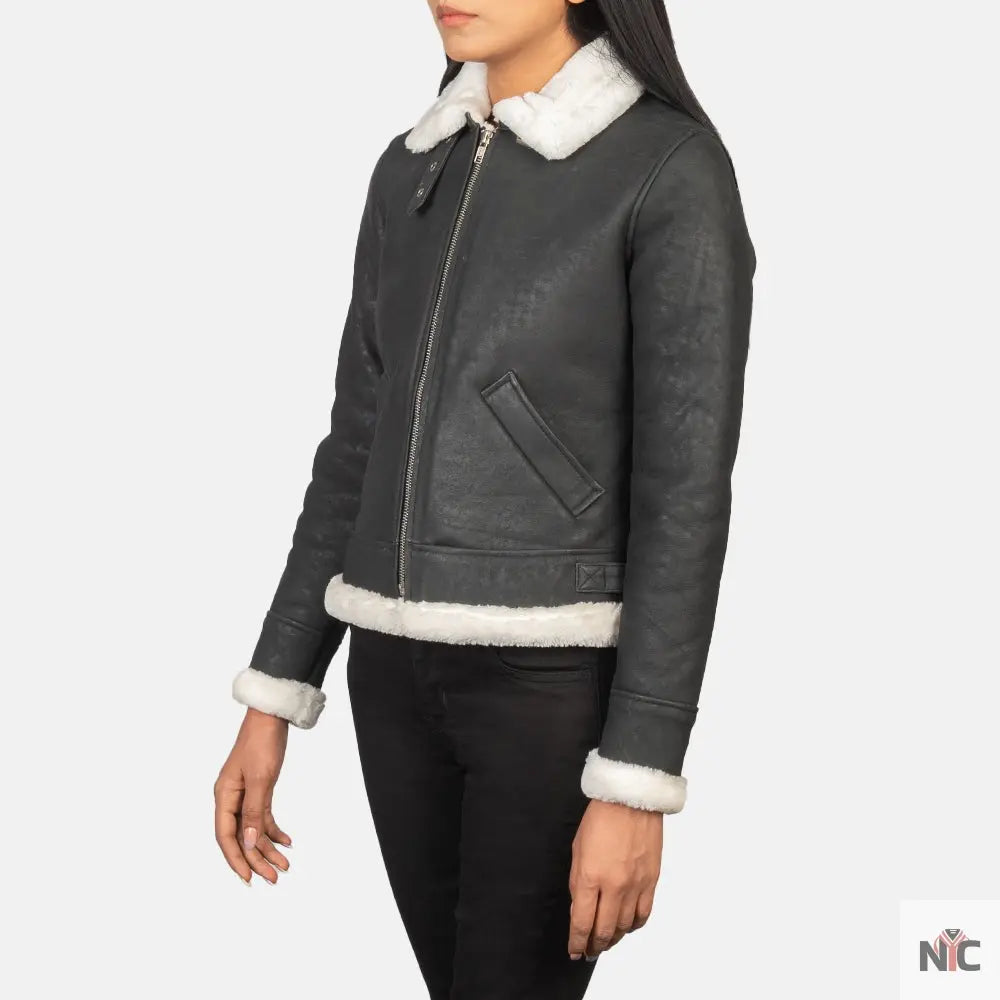 Sherilyn B-3 Black & White Leather Bomber Jacket NYC Jackets