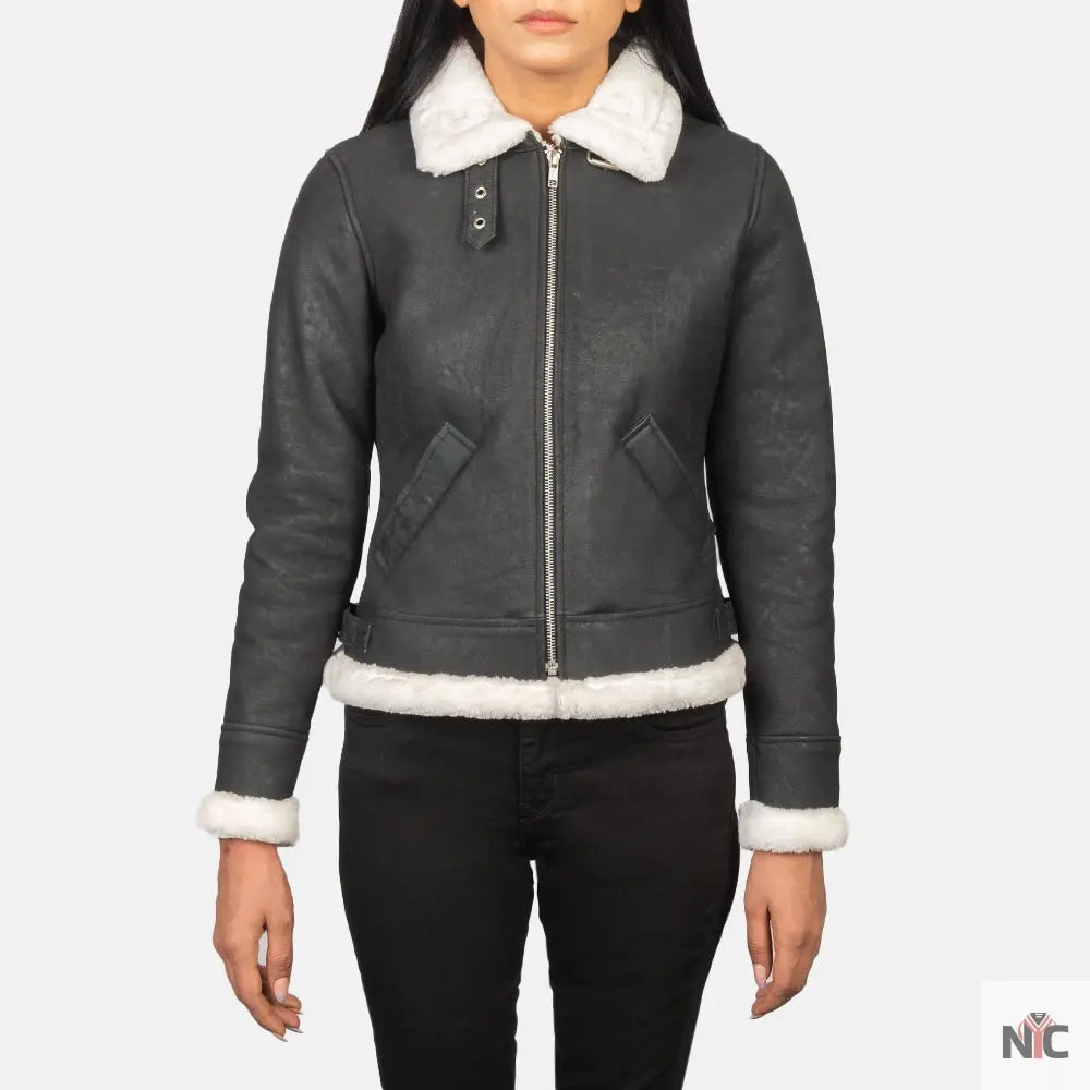 Sherilyn B-3 Black & White Leather Bomber Jacket NYC Jackets