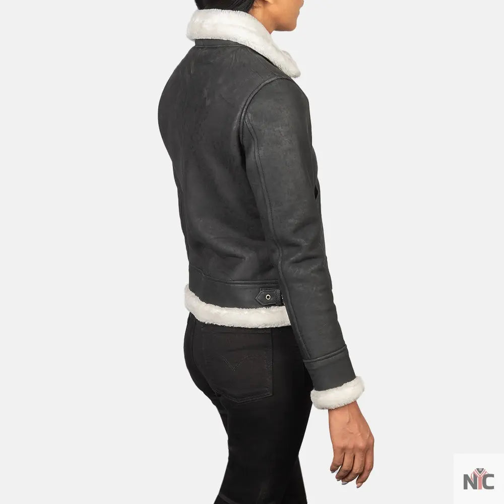 Sherilyn B-3 Black & White Leather Bomber Jacket NYC Jackets