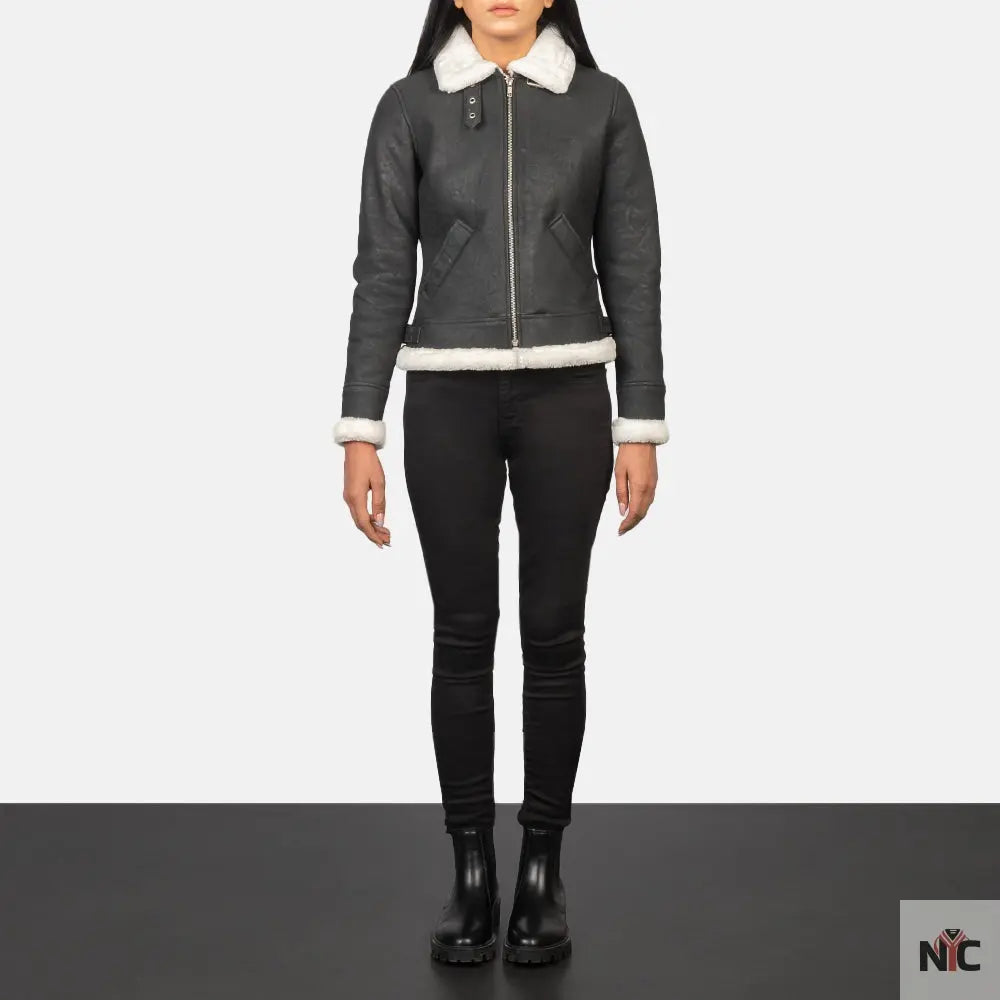 Sherilyn B-3 Black & White Leather Bomber Jacket NYC Jackets