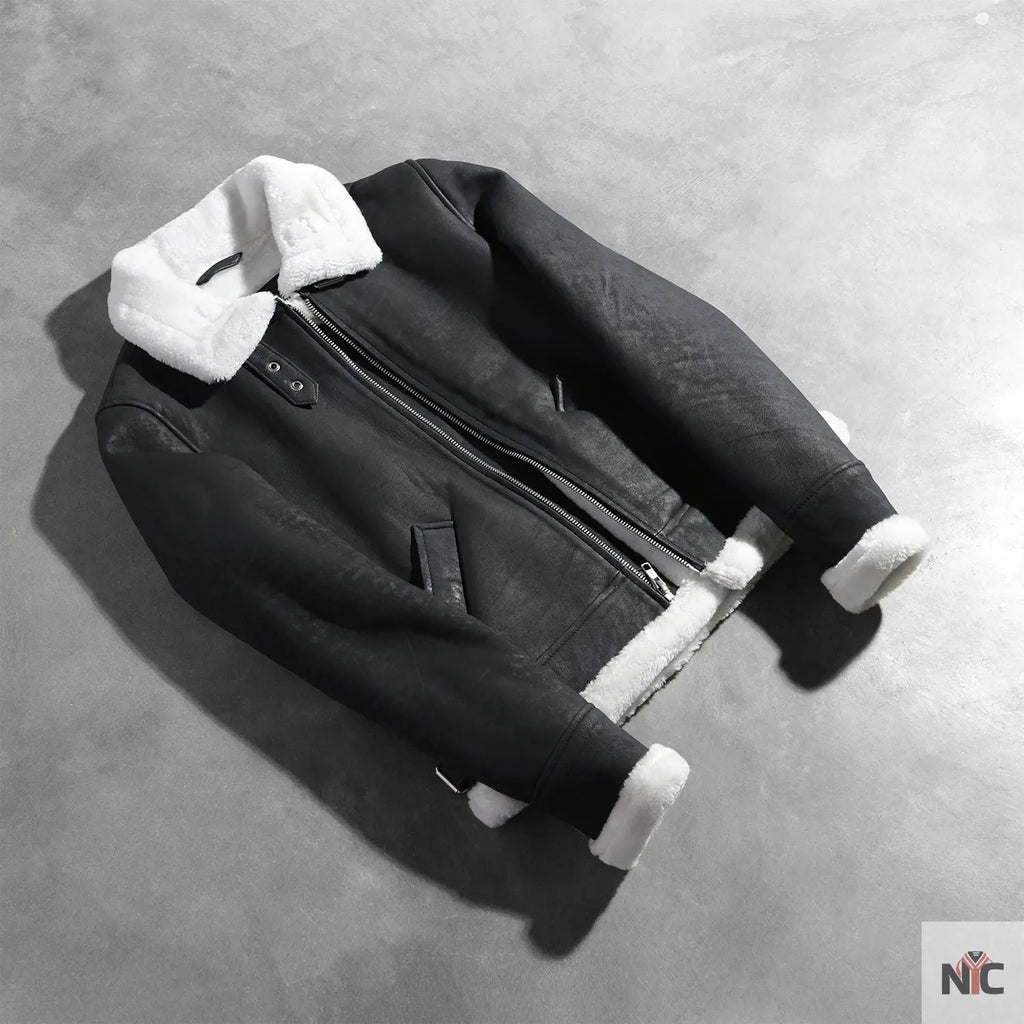 Sherilyn B-3 Black & White Leather Bomber Jacket NYC Jackets