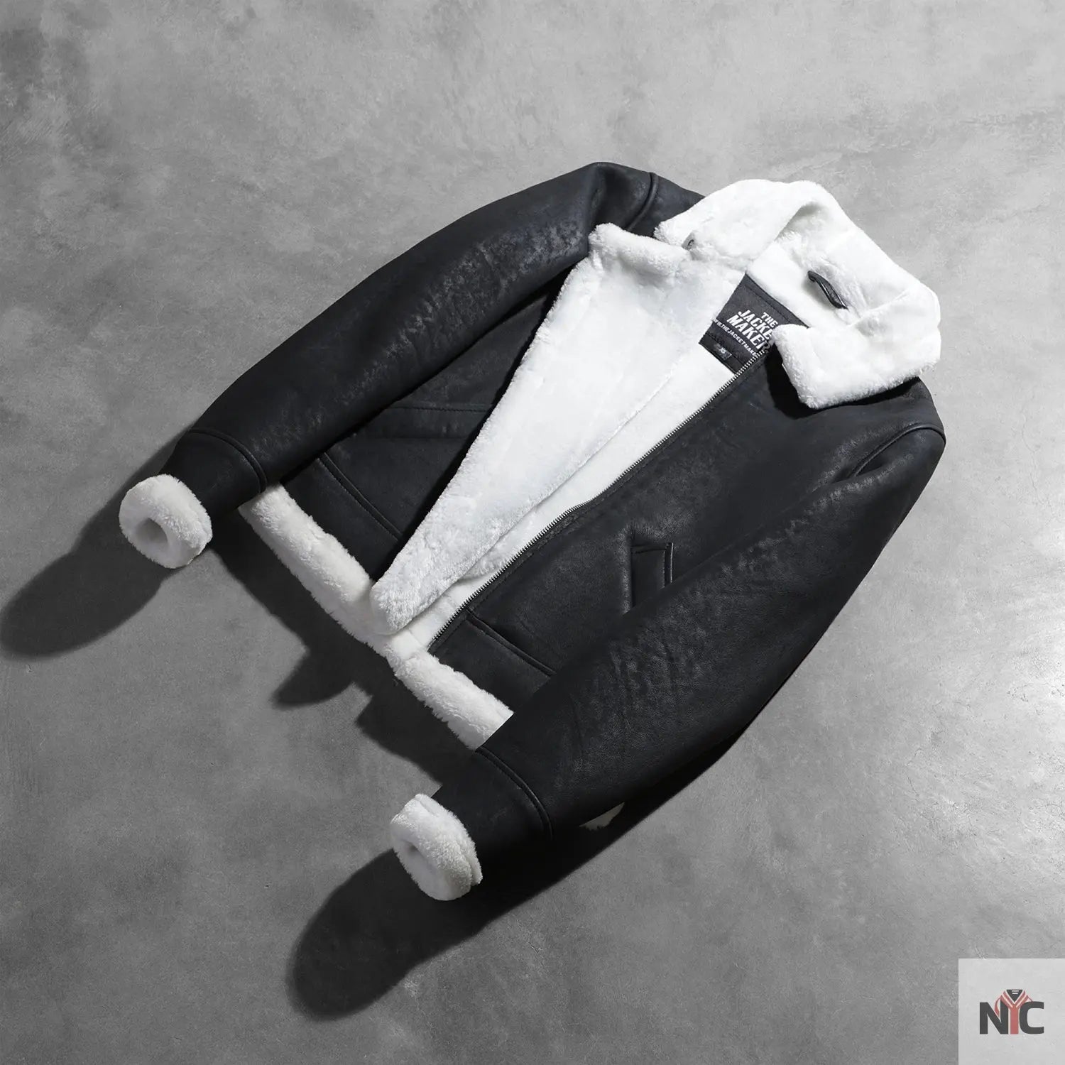 Sherilyn B-3 Black & White Leather Bomber Jacket NYC Jackets