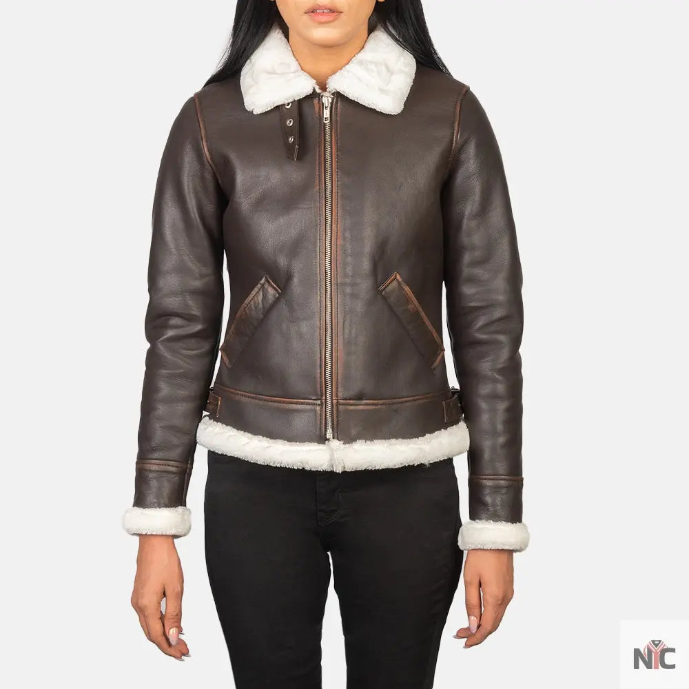 Sherilyn B-3 Brown Leather Bomber Jacket NYC Jackets