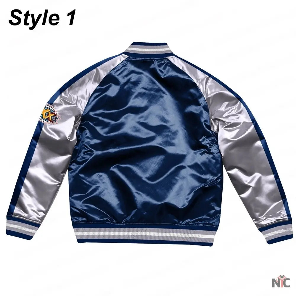 Silver Dallas Cowboys Varsity Satin Jacket NYC Jackets