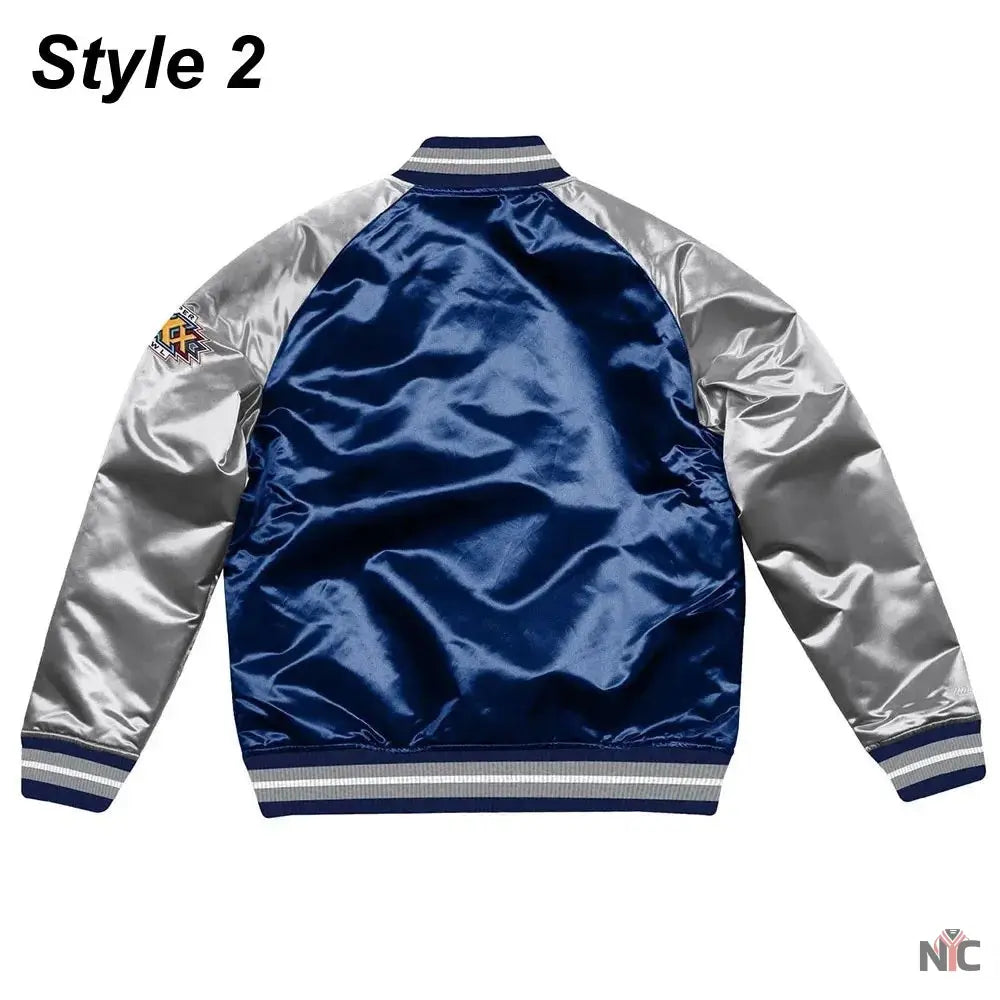 Silver Dallas Cowboys Varsity Satin Jacket NYC Jackets