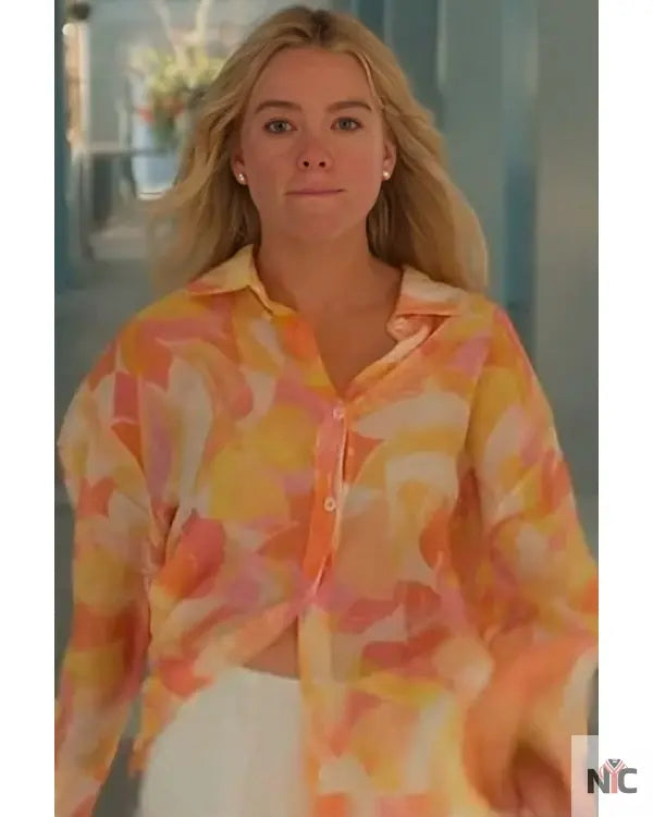 Sirens S01 Milly Alcock Orange Printed Shirt NYC Jackets