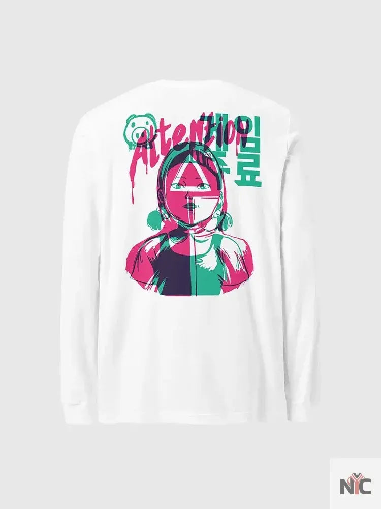 Squid Game Attention Long Sleeve White T-Shirt NYC Jackets