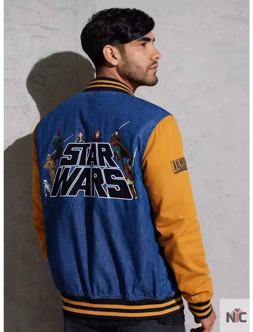 Star Wars Logo Denim Varsity Jacket NYC Jackets