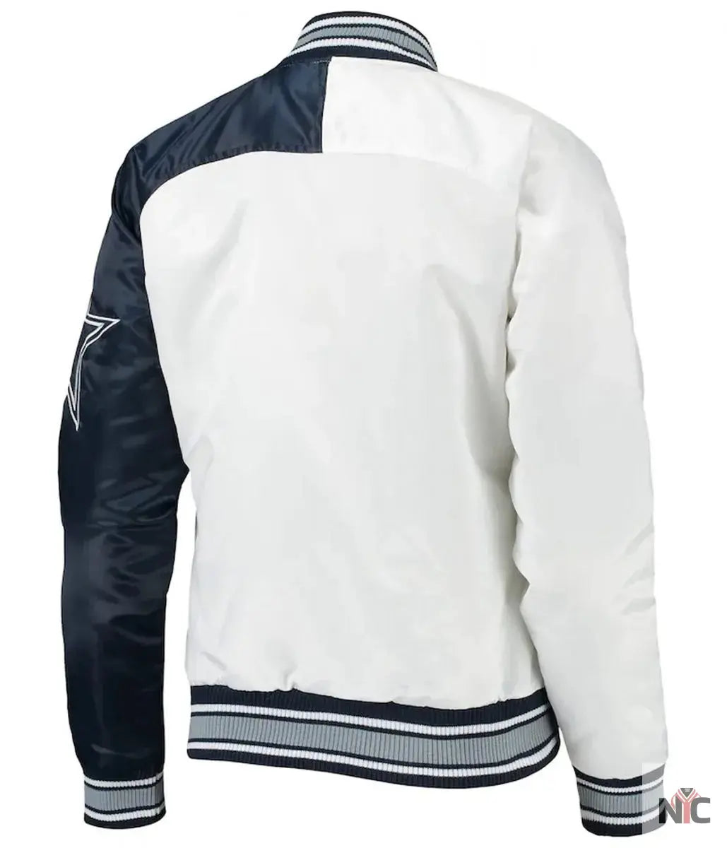 Starter Dallas Cowboys Endzone White and Blue Satin Jacket NYC Jackets