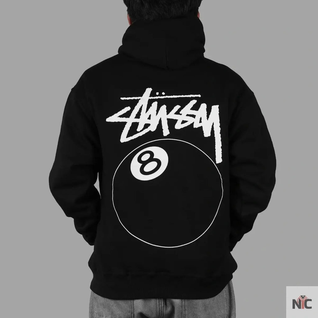 Stussy 8 Ball Unisex Black Hoodie NYC Jackets