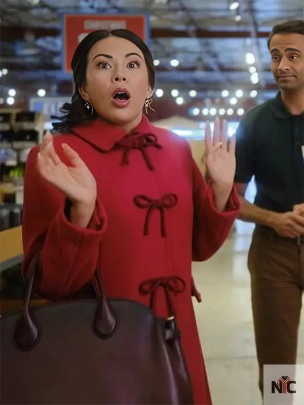 Sugarplummed 2024 Janel Parrish Pink Bow Coat NYC Jackets