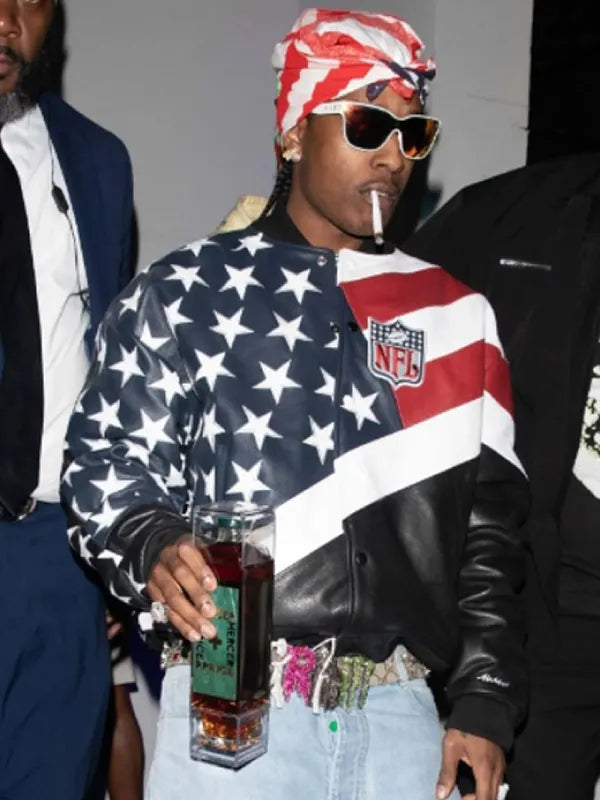 NFL Super Bowl ASAP Rocky USA Flag Leather Jacket NYC Jackets