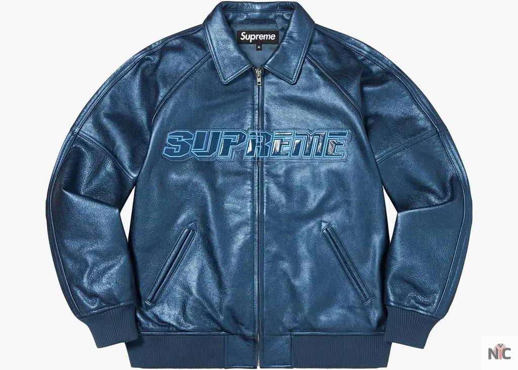 Supreme Silver Surfer Blue Leather Varsity Jacket NYC Jackets