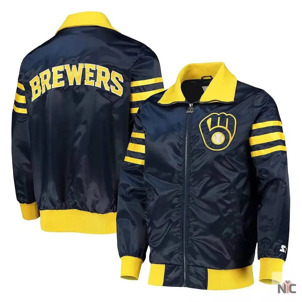 The Captain II Milwaukee Brewers Navy Satin Jacket NYC Jackets