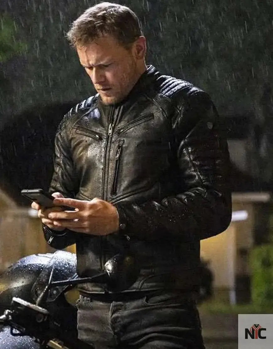 The Couple Next Door 2023 Sam Heughan Black Leather Jacket NYC Jackets