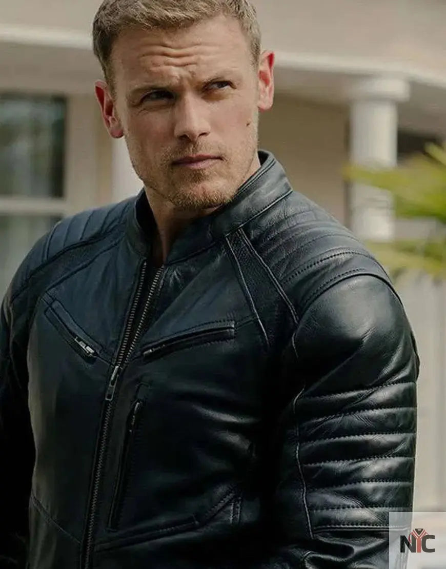 The Couple Next Door 2023 Sam Heughan Black Leather Jacket NYC Jackets