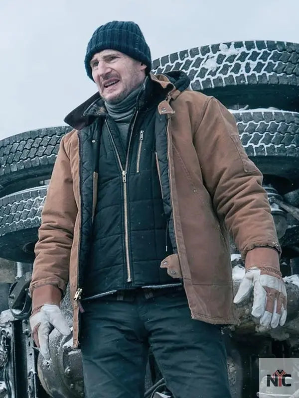 The Ice Road Liam Neeson Brown Hooded Jacket NYC Jackets