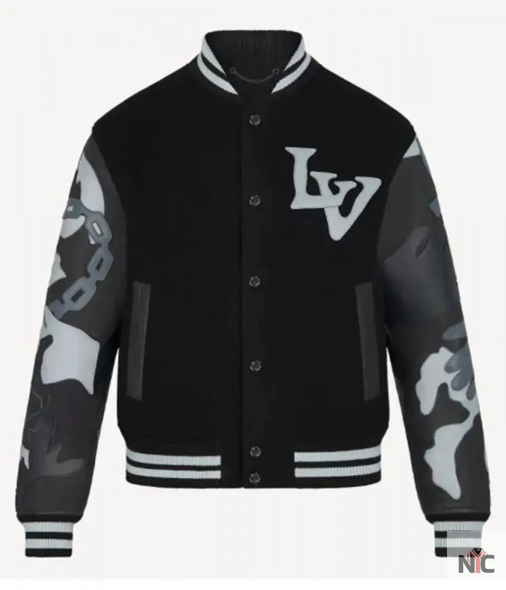The Kid Laroi Wrong Camo Chains Lv Varsity Jacket NYC Jackets