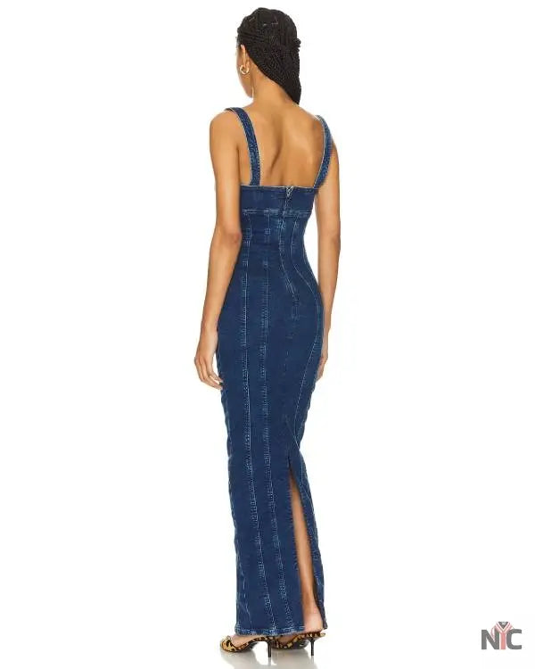 The McBee Dynasty Calah Jackson Blue Denim Maxi Dress NYC Jackets