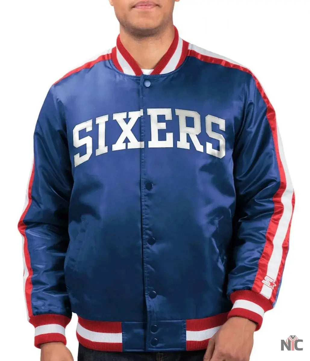 The Offensive Philadelphia 76ers Varsity Satin Full-Snap Jacket NYC Jackets