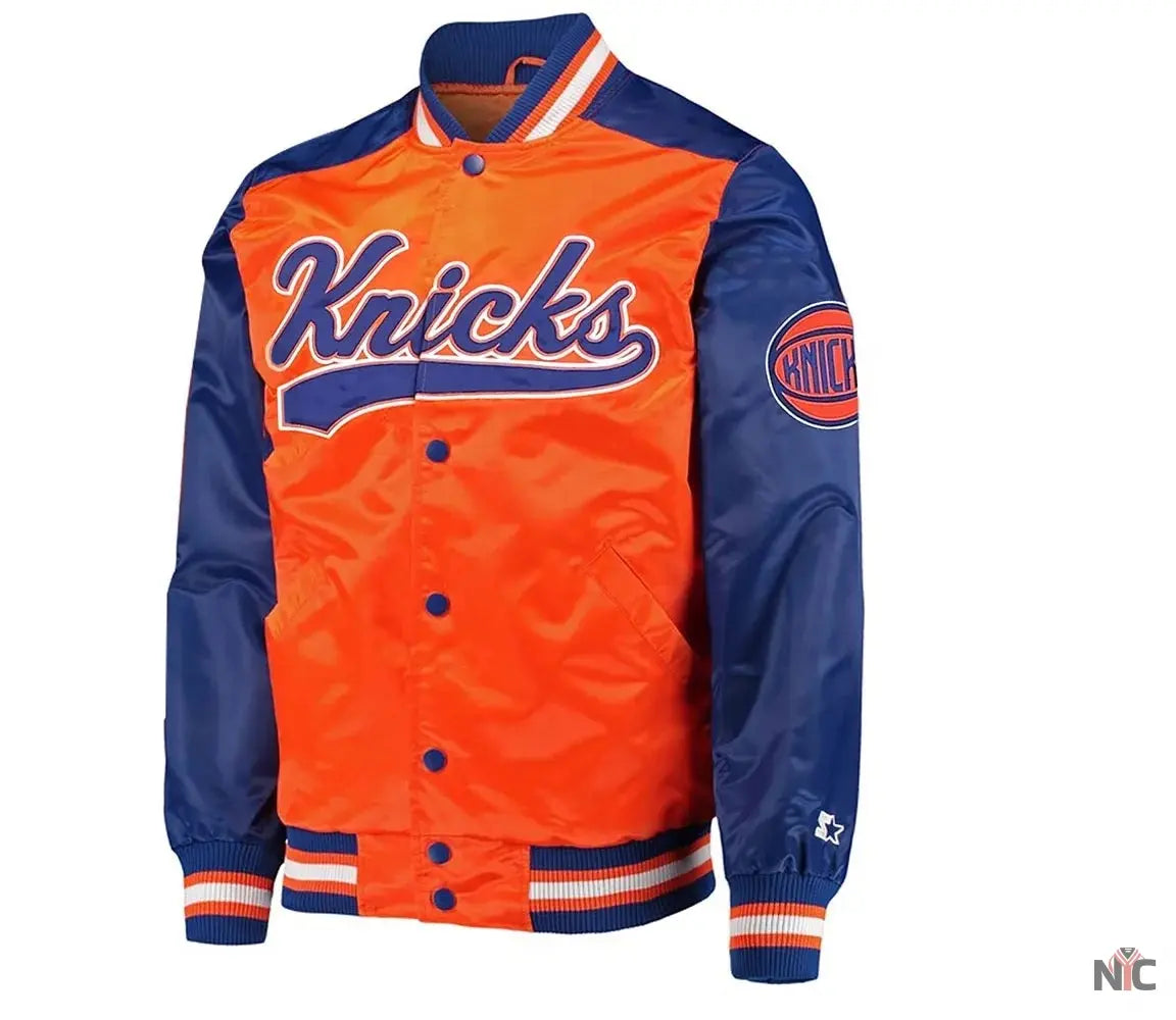 The Tradition II Team NY Knicks Orange & Blue Satin Jacket NYC Jackets