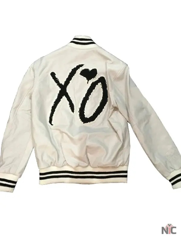 The Weeknd White Leather Varsity Jacket NYC Jackets