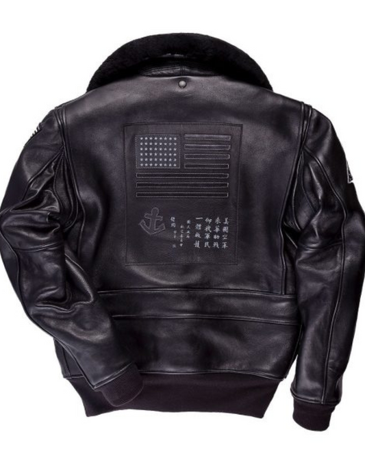 Top Gun Black Lambskin Leather Bomber Jacket
