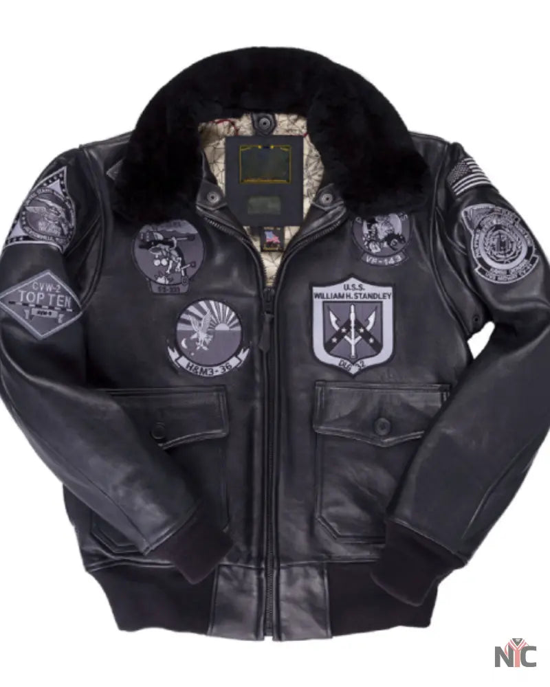 Top Gun Black Lambskin Leather Bomber Jacket NYC Jackets