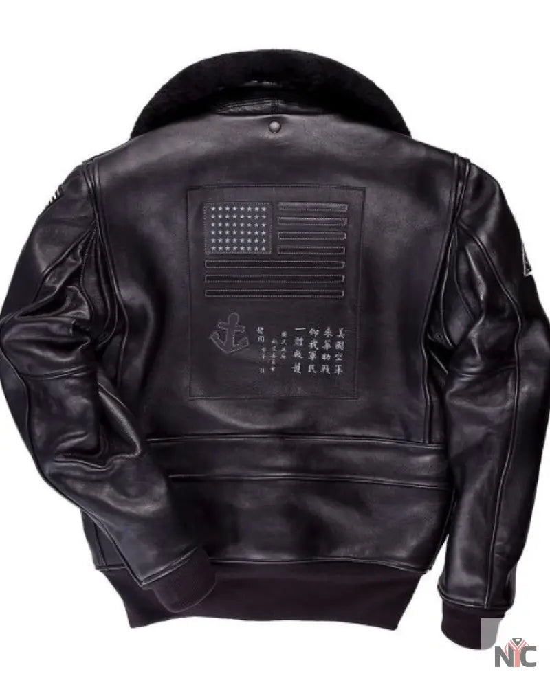 Top Gun Black Lambskin Leather Bomber Jacket NYC Jackets