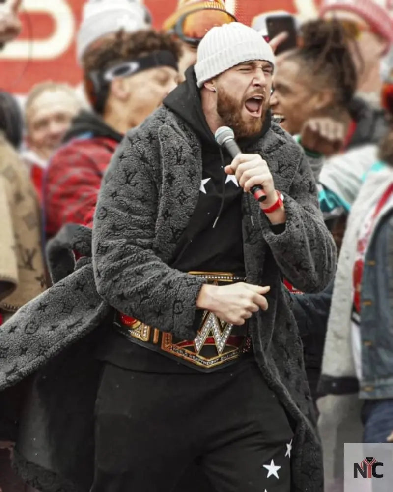 Travis Kelce Louis Vuitton Grey Coat - NYC Jackets